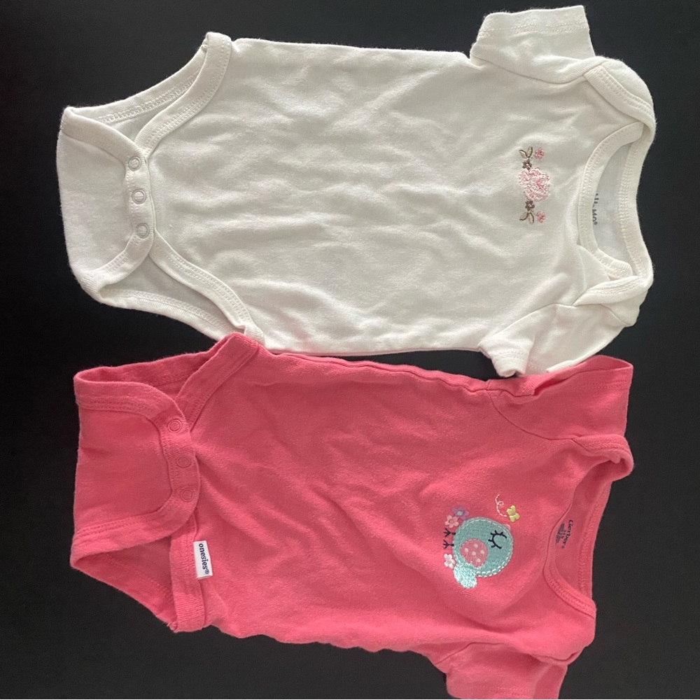 Little Me White and Gerber Pink Baby Onesie Set